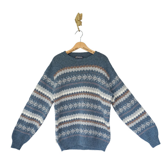 VTG Men Puritan Fair Isle Nordic Wool Blend Knit Sweater L Preppy Cabin Grandpa - Picture 1 of 13
